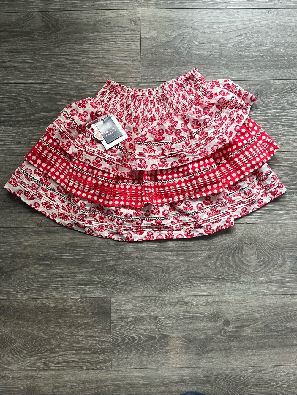 NEW Roller Rabbit x Target Red White Floral Gingham Smocked Waist Tiered Mini XS